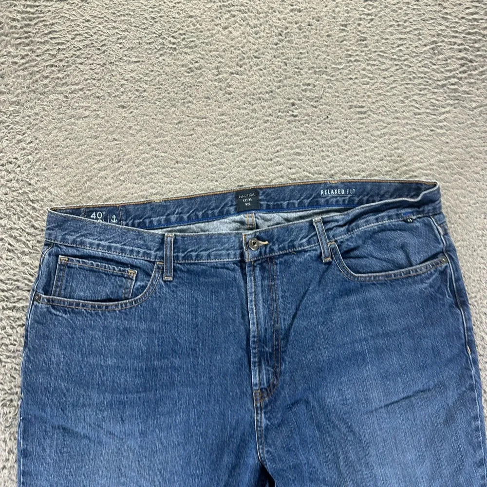 Nautica Jean Men 42x22 Blue Cotton Denim Capri Relaxed Streetwear Faded Workwear